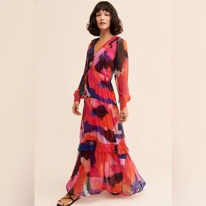 Anthropologie long sleeve floral dress Marais Printed Tiered Maxi